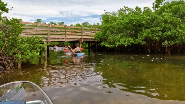 Clear kayak at sunset glow