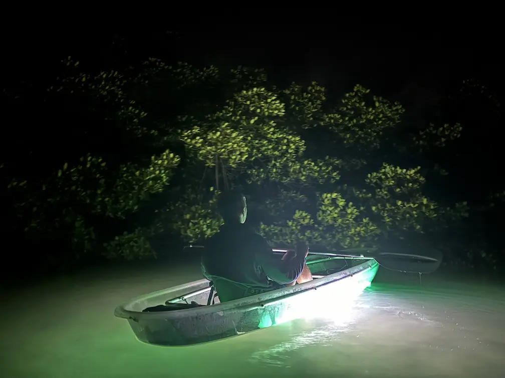 Clear kayak LED glow detail Sarasota
