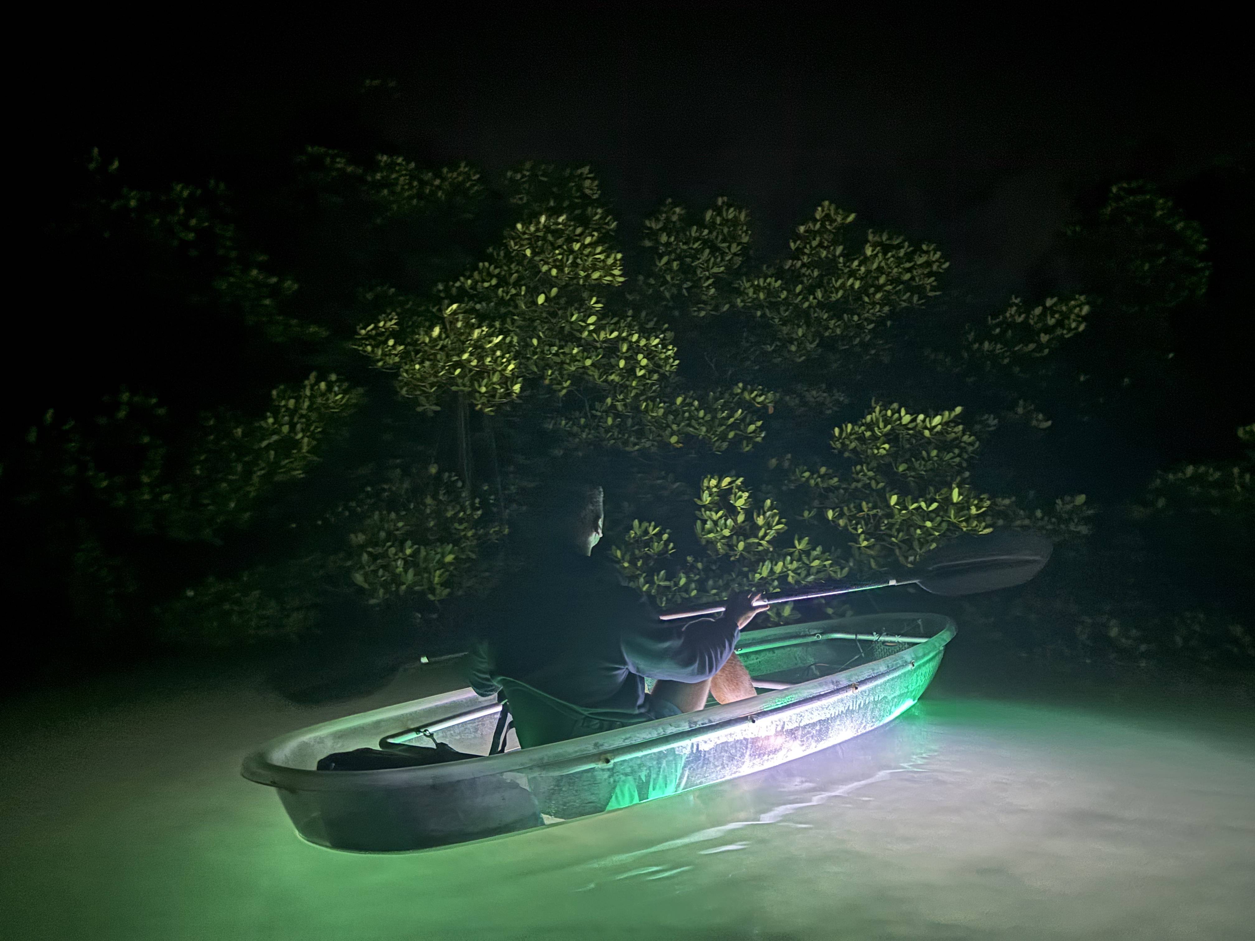Close up LED kayak lights